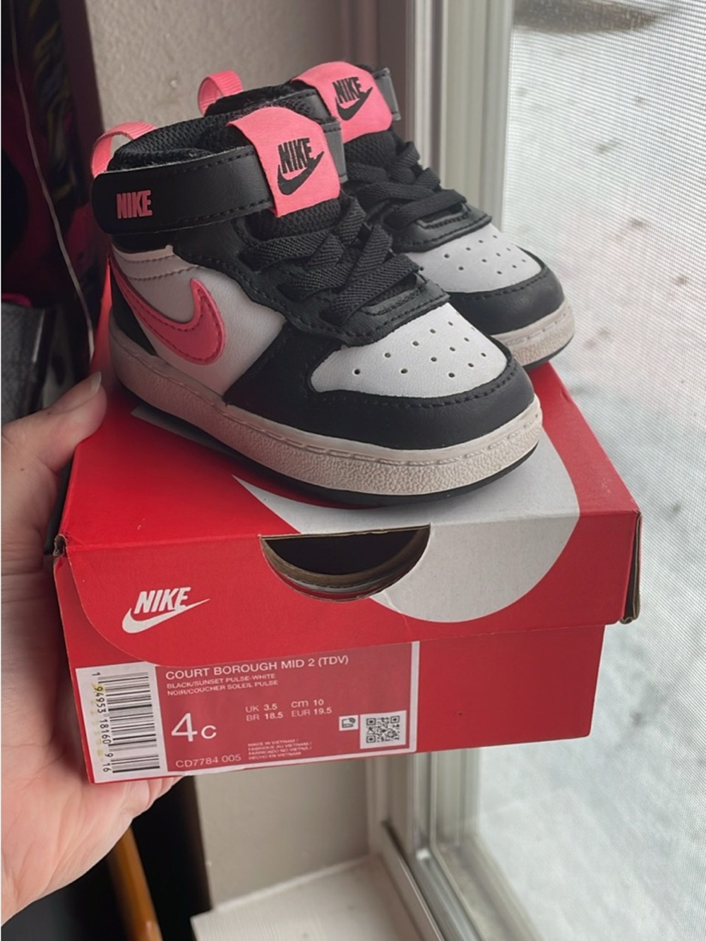Nike Toddlers' Court Borough Mid 2 Sneakers - Black, White & Sunset Pulse
